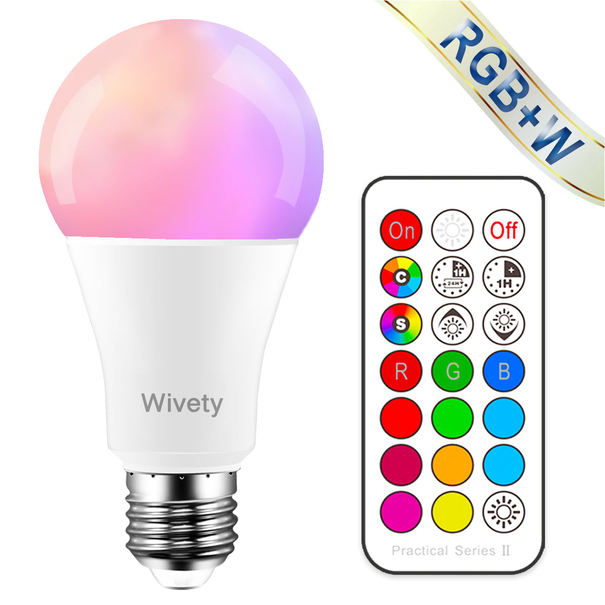 Wivety Color Changing LED Light Bulbs, 70W Equivalent, 2700K Warm White A19 E26 Screw Edison Base RGBW Dimmable - 12 Color Choices - Timing Infrared Remote Control Included