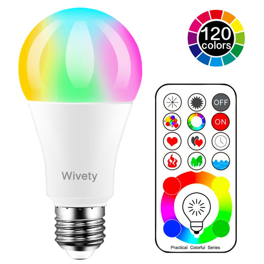 Wivety LED Color Changing Light Bulb, 120 Colors, 70 Watt Equivalent with Remote Control RGBW RGB Daylight and White – Timing Function - A19 E26 Edison Screw